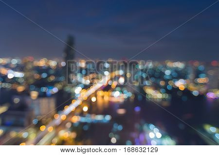 Aerial view city blurred lights night view skyline abstract background