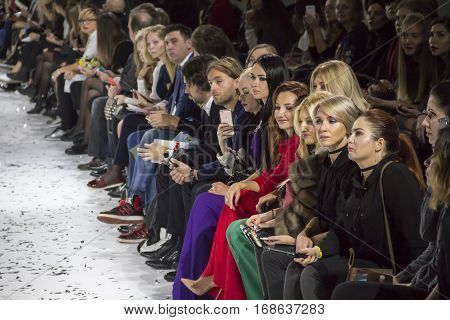 KYIV, UKRAINE - OCTOBER 13, 2016: Audience watching the show during the 39th Ukrainian Fashion Week at Mystetsky Arsenal in Kyiv