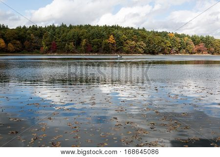 Walden Pond water in Massachusetts in autumn
