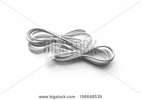 Closed up telephone cable (RJ-11) on white background