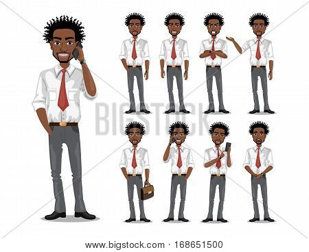 African American business man with folded arms, isolated on white background