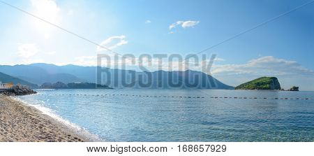 Famous Island of Sveti Nikola in Budva. Montenegro, Balkans, Adriatic sea, Europe.