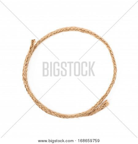 Round circle made of linen rope string isolated over the white background