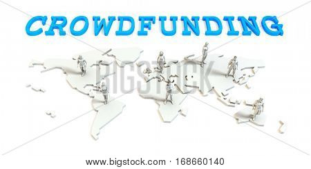 Crowdfunding Global Business Abstract with People Standing on Map 3D Illustration Render
