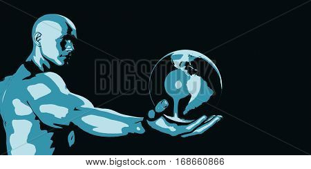 Businessman Executive Holding Globe with Glowing Ray of Light 3d Illustration Render