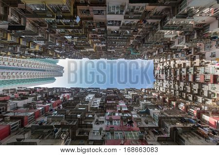 City apartment from bottom view Hong Kong city downtown