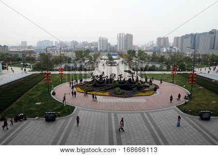 HANGZHOU - FEBRUARY 21: Park in Hangzhou view from Hangzhou East railway station in Hangzhou city, China, February 21, 2016.