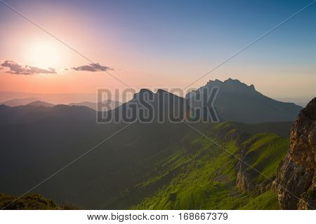 Mountain in Caucasus under blue sky