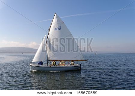 VARNA, BULGARIA - MARCH 03, 2014: Crew taking part in the national sailing boat race 