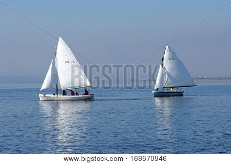 VARNA, BULGARIA - MARCH 03, 2014: Crew taking part in the national sailing boat race 