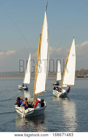 VARNA, BULGARIA - MARCH 03, 2014: Crew taking part in the national sailing boat race 