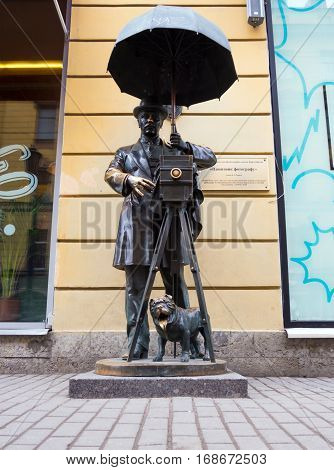 Saint-Petersburg, Russia - February 13 2016: Monument to the photographer on Malaya Sadovaya street of the city of St. Petersburg