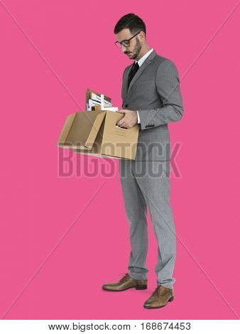 Caucasian Business Man Pack Up Retrenched