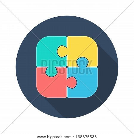 Jigsaw puzzle icon. Puzzle elements sign in flat style with long shadows. Vector illustration EPS10.