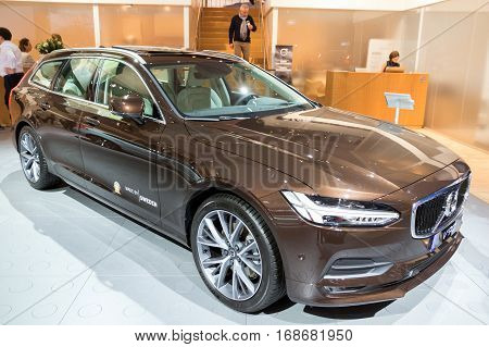 BRUSSELS - JAN 19 2017: Volvo V90 car on display at the Brussels Motor Show.