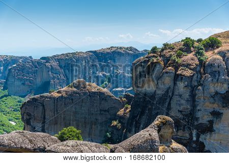 Beautiful view of the meteora valley in Greece
