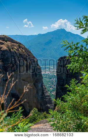 Beautiful view of the Mteora valley in Greece