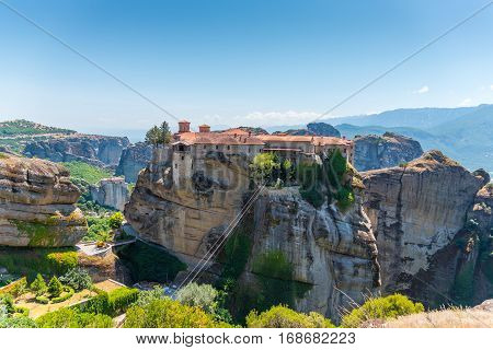 Great view of a Greek orthodox monastery in Meteora
