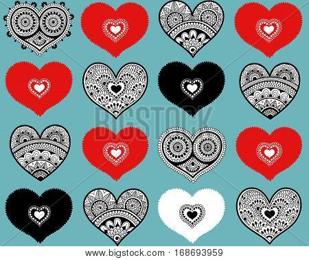 Valentine's seamless pattern with lace hearts. Mehndi style. You can use it for packaging design, textile design and scrapbooking.