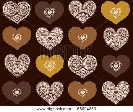 Valentine's seamless pattern with lace hearts. Mehndi style. You can use it for packaging design, textile design and scrapbooking.
