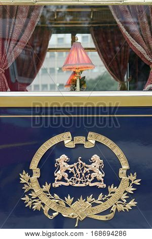 VARNA, BULGARIA - SEPTEMBER 3:The legendary 'Orient Express' arrives at station in Varna on September 3, 2013 in Varna Bulgaria. The luxury train travels between Paris and Istanbul.