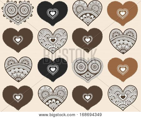 Valentine's seamless pattern with lace hearts. Mehndi style. You can use it for packaging design, textile design and scrapbooking.
