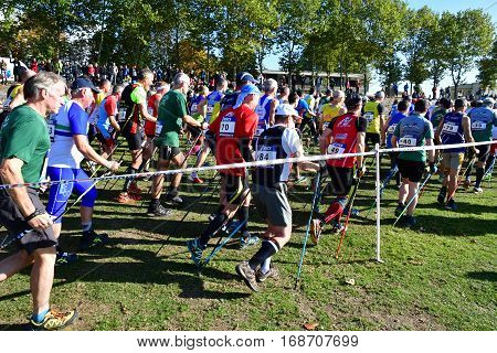 Verneuil sur Seine France - october 22 2016 : the second Championship of nordic walking of France