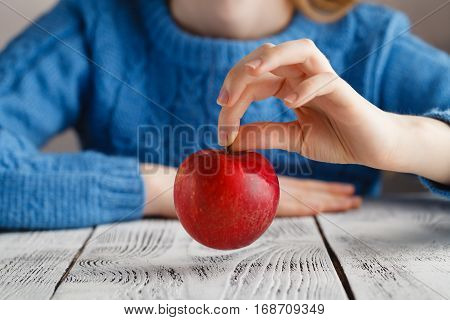 Red Aplle In Girls Hands