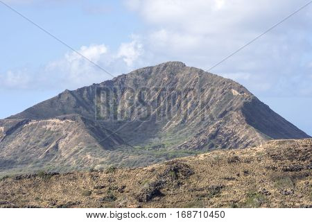 Eastern side of Koko Crater on sunny day shot with telephoto lens on Oahu