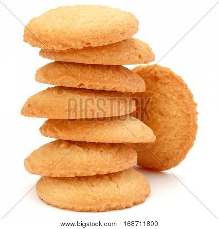 stacked short pastry cookies isolated on white background.