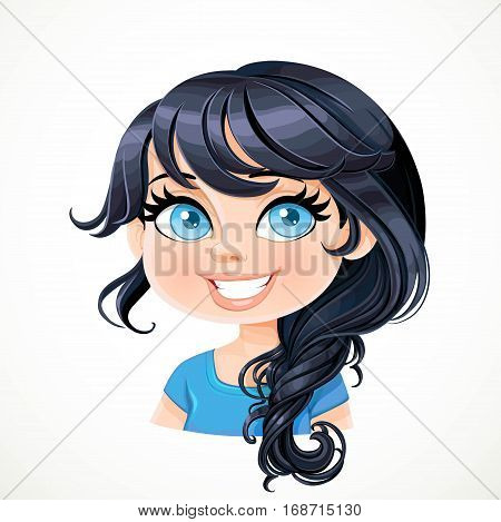 Beautiful Brunette Girl With Black Hair Carelessly Braided Plait Portrait Isolated On White Backgrou