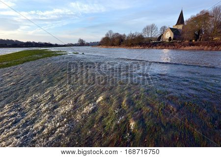 Cuckmere River bursting its banks Alfriston East Sussex UK