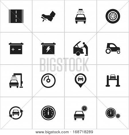 Set Of 16 Editable Traffic Icons. Includes Symbols Such As Vehicle Wash, Car Lave, Highway And More. Can Be Used For Web, Mobile, UI And Infographic Design.