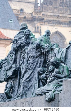 Prague, Czechia - November, 21, 2016: monument of Jan Hus in a center of Prague, Czechia