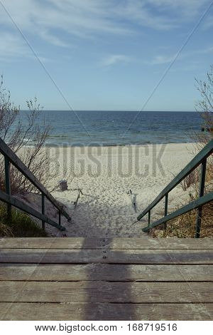 Walkpath To The Beach Made With Wood And Reeds