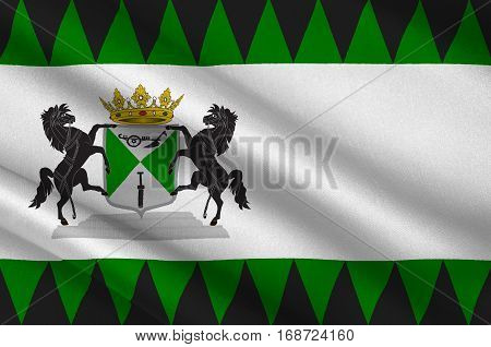 Flag of Emmen is a municipality and a town in the northeastern Netherlands. 3d illustration