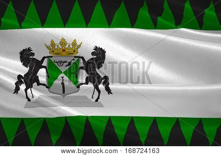 Flag of Emmen is a municipality and a town in the northeastern Netherlands. 3d illustration