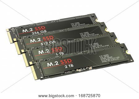 Group of M2 SSD 3D rendering isolated on white background
