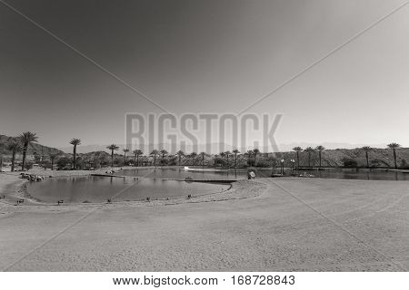 The Timna Lake - Oasis in Timna park - Vintage soft sepia style