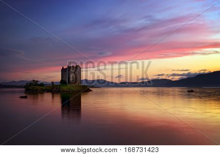 Stalker Castle in colorful evening light Highlands Scotland