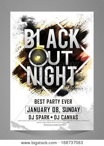 Black Out Night, Stylish Party Celebration Flyer, Banner, Invitation or Pamphlet with abstract brush stroke.