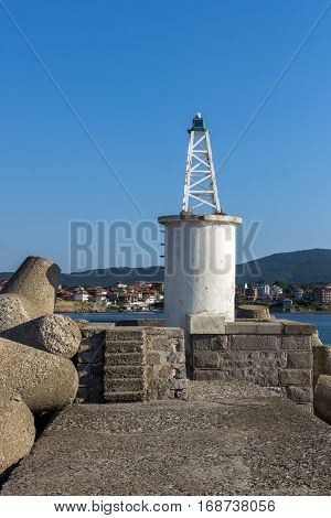 Lighthouse on the port of town of Tsarevo, Burgas Region, Bulgaria