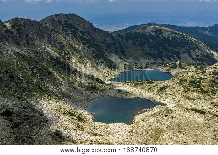 Panorama to Musalenski lakes from Musala Peak, Rila mountain, Bulgaria