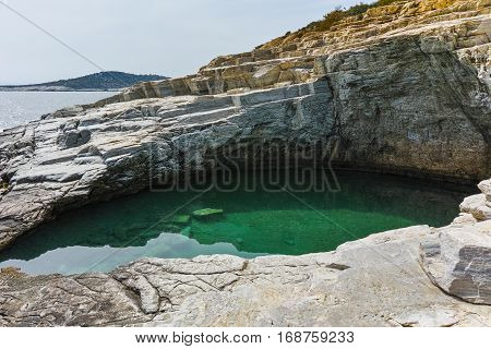 Panoramic view to Giola Natural Pool in Thassos island, East Macedonia and Thrace, Greece