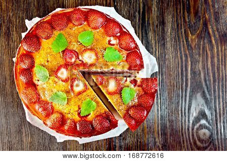 Pie Strawberry With Jelly On Dark Board Top