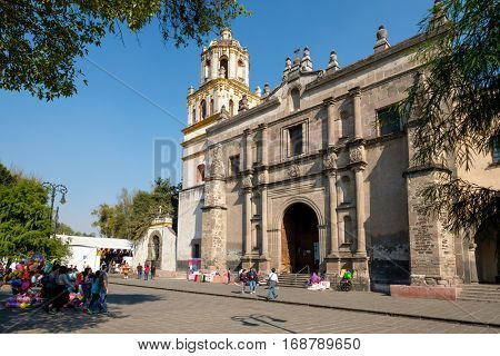 MEXICO CITY,MEXICO - DECEMBER 25,2016 : The Coyoacan Cathedral at the colonial Coyoacan neighborhood in Mexico City