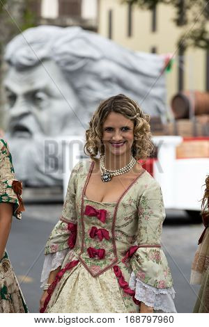FUNCHAL MADEIRA PORTUGAL - SEPTEMBER 4 2016: Madeira Wine Festival - Historical and Ethnographic parade in Funchal on Madeira. Portugal