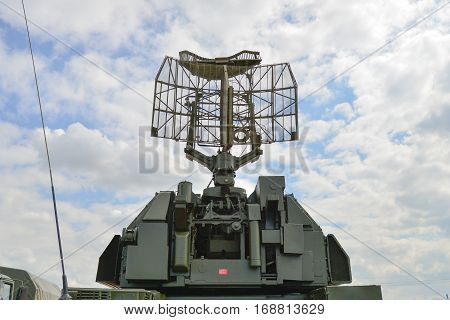 antenna military radar on the background of blue sky