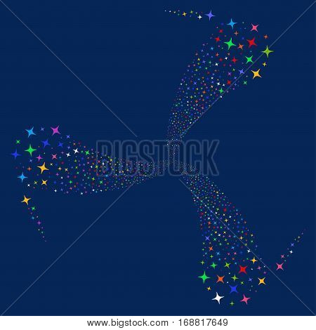 Space Star fireworks swirl rotation. Vector illustration style is flat bright multicolored iconic symbols on a blue background. Object spiral made from random pictographs.
