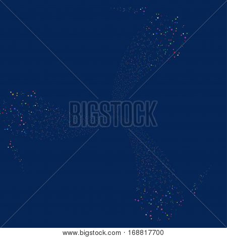 Space Stars fireworks swirl rotation. Vector illustration style is flat bright multicolored iconic symbols on a blue background. Object twirl organized from random symbols.